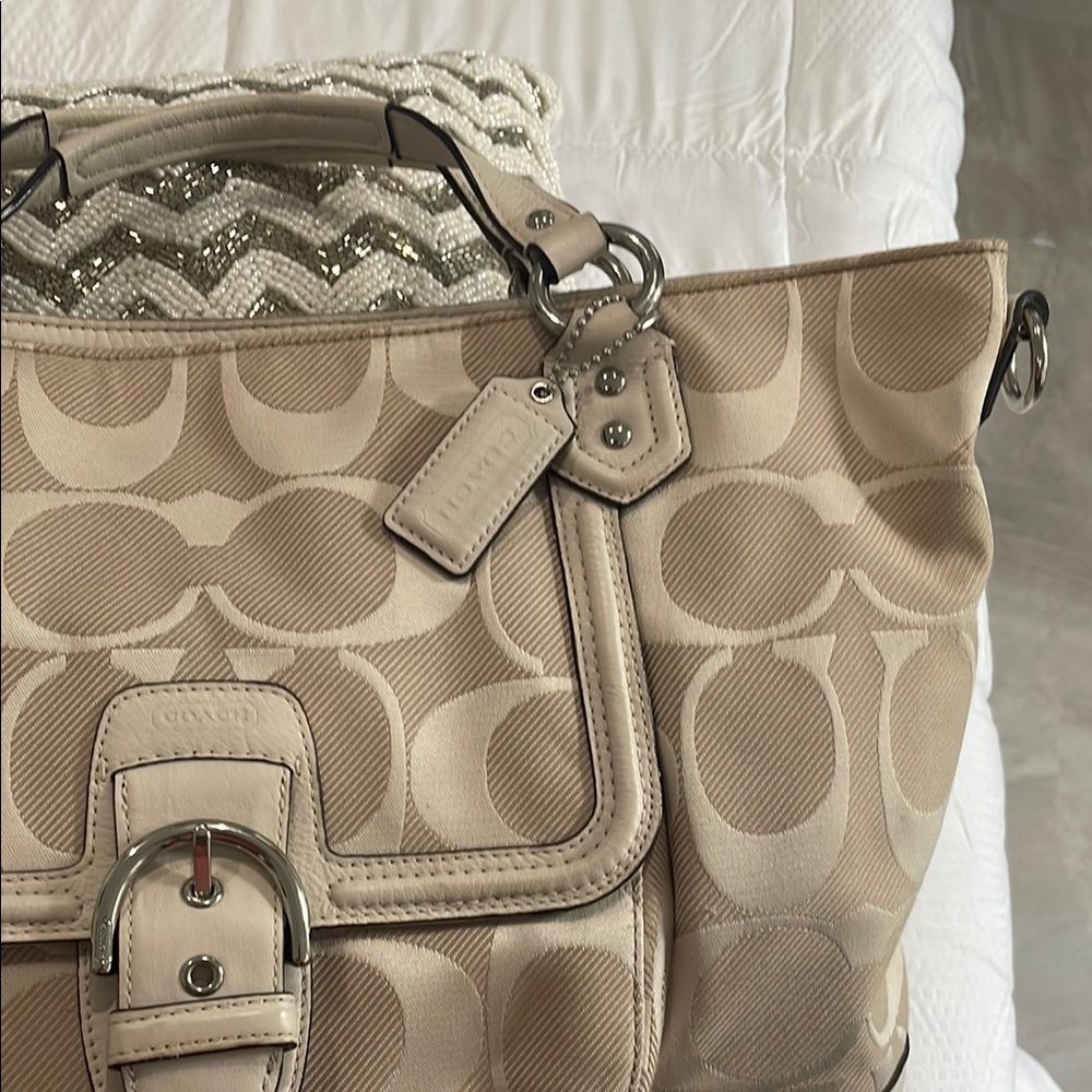 Coach Cream Tote Bag with Leather Trim - Picture 2 of 16